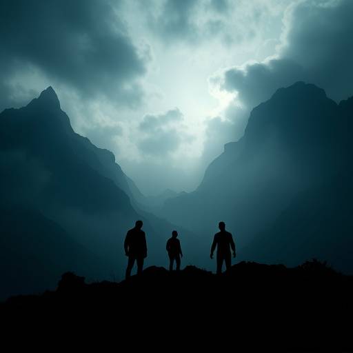 Affiche de la série Les Revenants (The Returned), montrant des silhouettes fantomatiques dans un paysage montagneux.