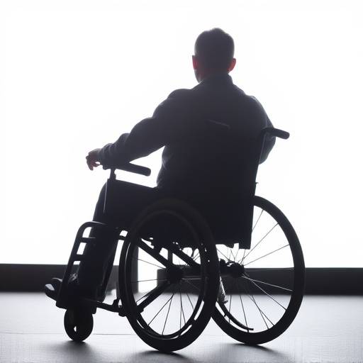 Icône d'accessibilité représentant une personne en fauteuil roulant devant un écran